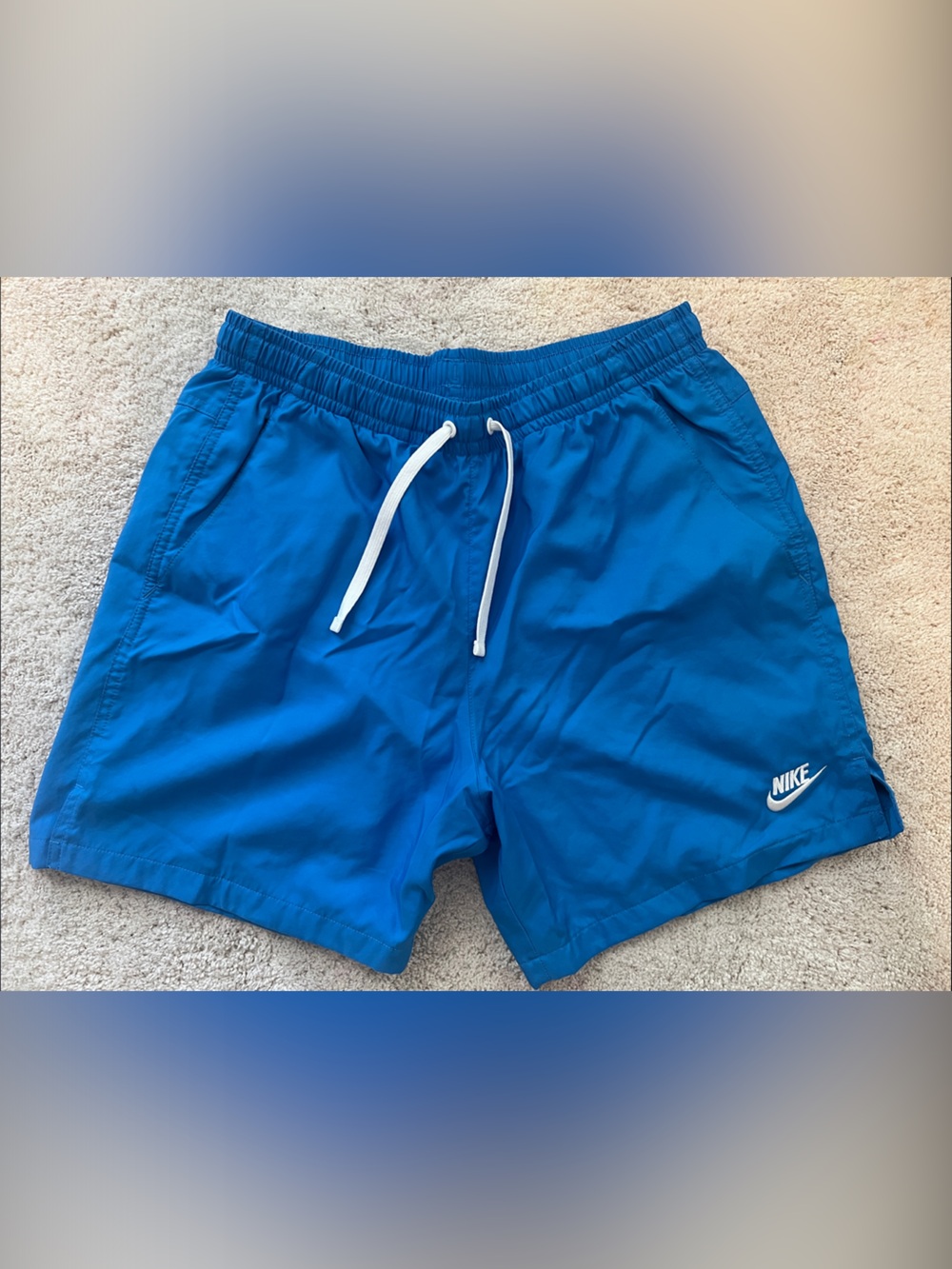Nike Men's Bright Blue Athletic Running Shorts with White Drawstring